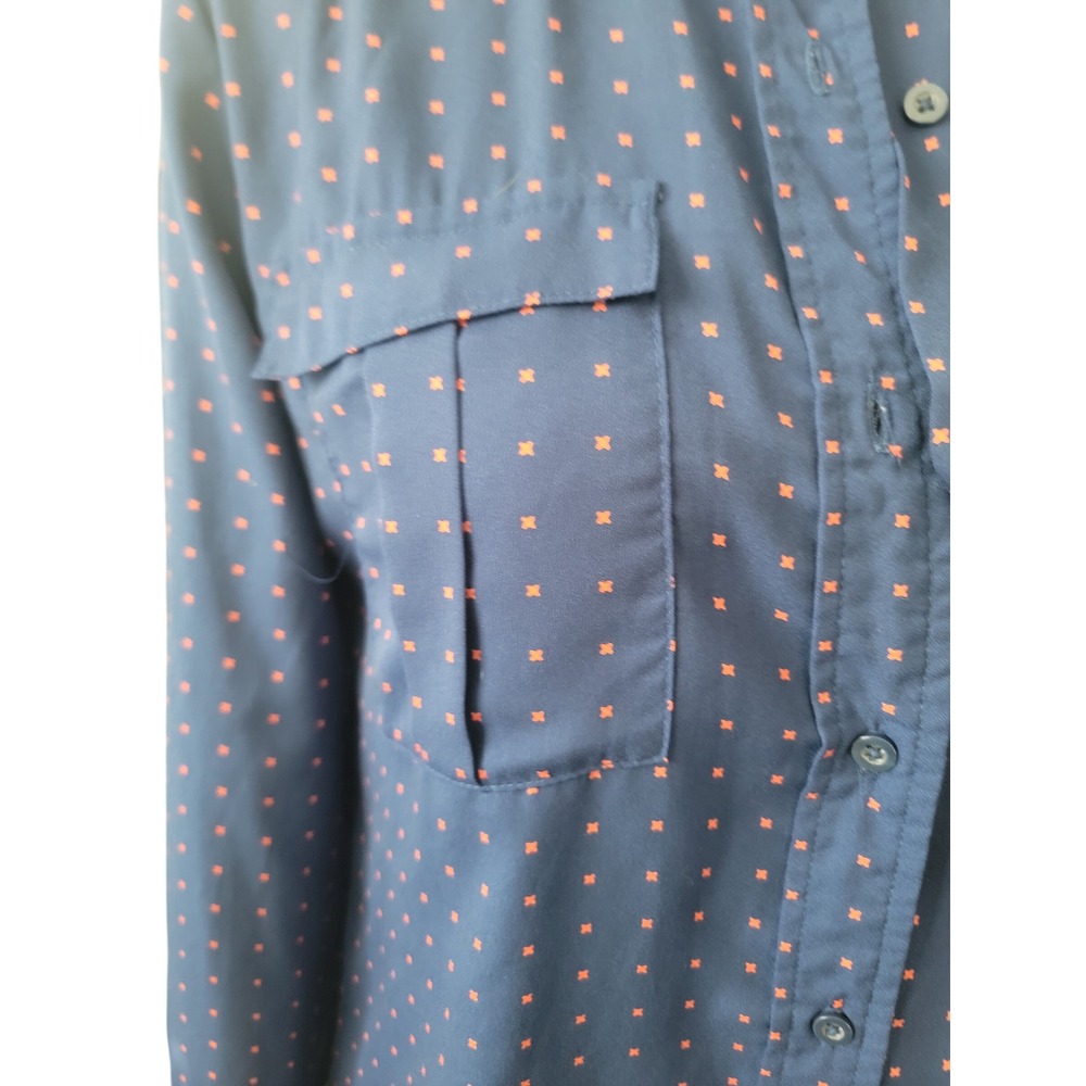 Banana Republic Navy Blue Red Cross Print Button Down Shirt Epaulets Womens S - Picture 2 of 4